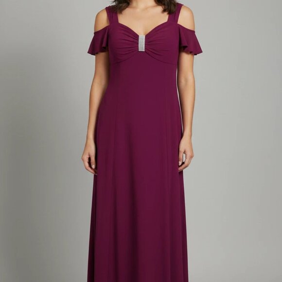 R&M Richards Dresses & Skirts - Evening Gown Magenta Berry Sweetheart Neckline Cold Shoulder Embellished Size 16